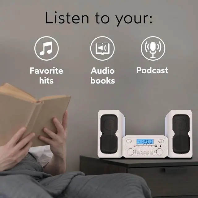 Alt view image 5 of 7 - for3-Piece Compact CD Shelf System with Digital FM Stereo Radio, Bluetooth Wireless Technology, and Remote Control in White | LCD Display | AUX Port Compatible | 2022 Version |