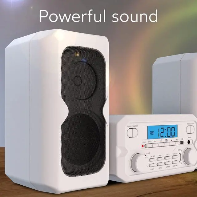 Alt view image 7 of 7 - for3-Piece Compact CD Shelf System with Digital FM Stereo Radio, Bluetooth Wireless Technology, and Remote Control in White | LCD Display | AUX Port Compatible | 2022 Version |