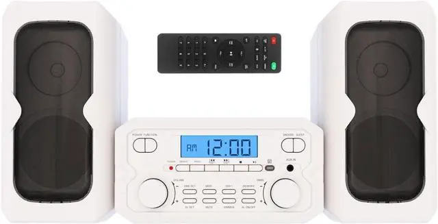 Main image of for3-Piece Compact CD Shelf System with Digital FM Stereo Radio, Bluetooth Wireless Technology, and Remote Control in White | LCD Display | AUX Port Compatible | 2022 Version |