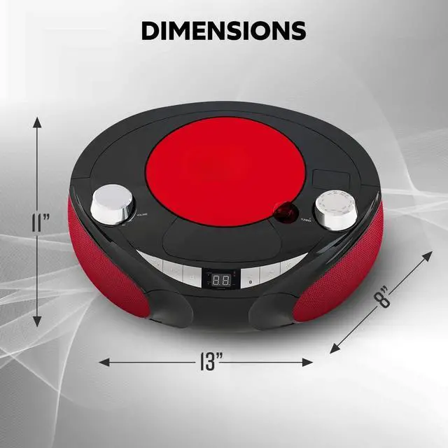 Alt view image 5 of 7 - FOR-Portable Top Loading CD Boombox with AM/FM Stereo Radio and Bluetooth Wireless Technology in Black | CD-R/CD-RW Compatible | LED Display | (Black/Red)