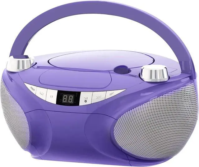 Main image of Portable Top Loading CD Boombox with AM/FM Stereo Radio and Bluetooth Wireless Technology in Black | CD-R/CD-RW Compatible | LED Display | (Purple)