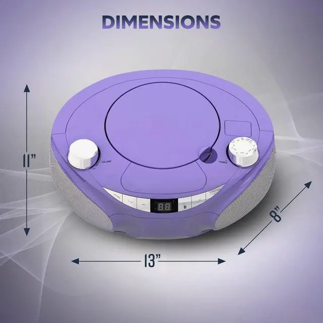 Alt view image 5 of 6 - Portable Top Loading CD Boombox with AM/FM Stereo Radio and Bluetooth Wireless Technology in Black | CD-R/CD-RW Compatible | LED Display | (Purple)