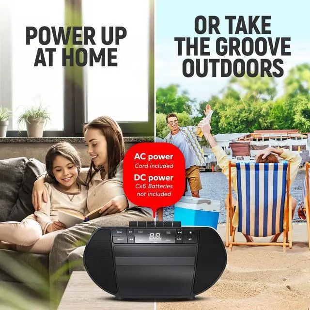 Alt view image 5 of 7 - FOR-Portable Top-Loading CD Boombox with AM/FM Stereo Radio and Cassette Player/Recorder in Black | Cassette Player/Recorder | LED Display (Black)