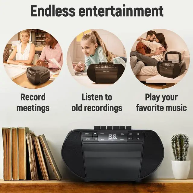 Alt view image 4 of 7 - FOR-Portable Top-Loading CD Boombox with AM/FM Stereo Radio and Cassette Player/Recorder in Black | Cassette Player/Recorder | LED Display (Black)