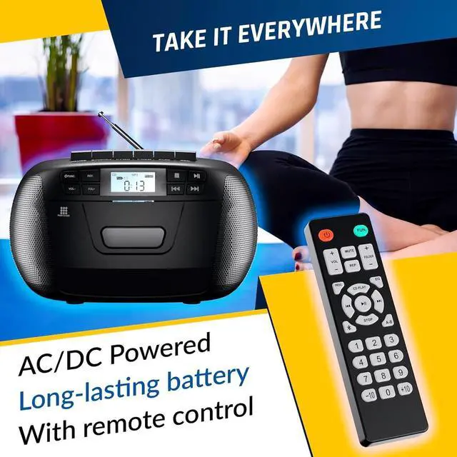 Alt view image 5 of 7 - CD + Cassette Tape Player, Bluetooth CD Boombox, AM/FM Radio, Stereo Sound, Remote, CD and Cassette Player Combo, Tape Recording, USB Drive, AUX