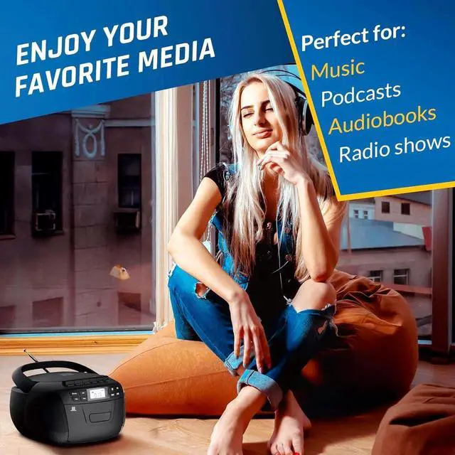 Alt view image 4 of 7 - CD + Cassette Tape Player, Bluetooth CD Boombox, AM/FM Radio, Stereo Sound, Remote, CD and Cassette Player Combo, Tape Recording, USB Drive, AUX