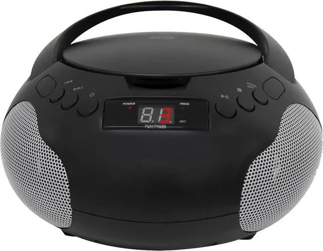 Main image of Portable CD Player Boombox with Speakers and AM FM Radio | Black Boom Box Compatible with CD-R/CD-RW and Audio CD | 3.5mm Aux Input | Stereo Sound | LED Display | AC/Battery Powered
