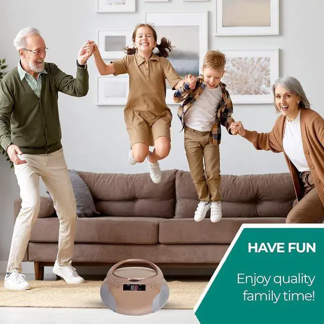 Alt view image 5 of 6 - Portable CD Player Boombox with Speakers and AM FM Radio | Rose Gold Boom Box CD Player Compatible with CD-R/CD-RW and Audio CD | 3.5mm Aux Input | Stereo Sound | LED Display