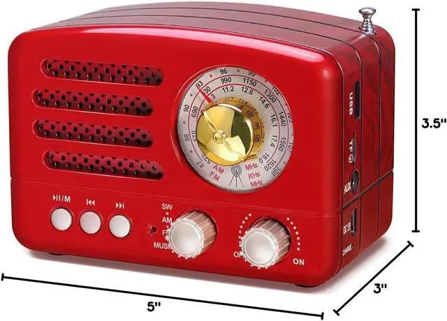 Alt view image 6 of 6 - J-160 Retro Vintage AM FM Radio with Bluetooth, USB/TF Card Playback, Small Transistor Radios Battery Operated, Rechargeable Radio(Red)