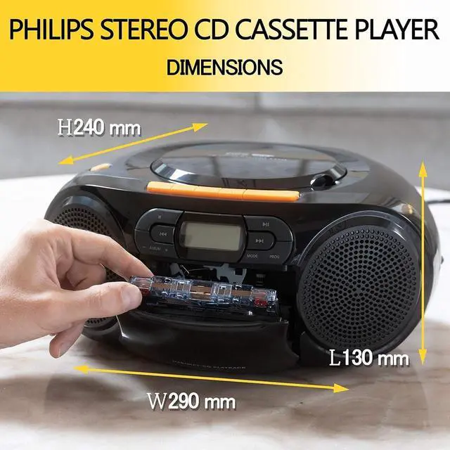 Alt view image 2 of 7 - Portable CD Player Boombox - Portable MP3 Player and Cassette Tape Player, Boom Box Compact Stereo Sound System with Dynamic Bass Boost, Take Your Music Outside with USB HiFi Music Player