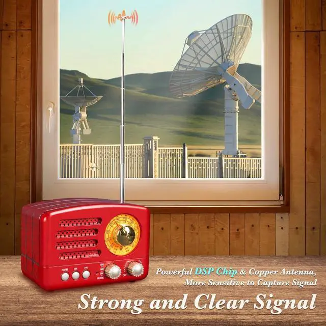 Alt view image 5 of 6 - J-160 Retro Vintage AM FM Radio with Bluetooth, USB/TF Card Playback, Small Transistor Radios Battery Operated, Rechargeable Radio(Red)