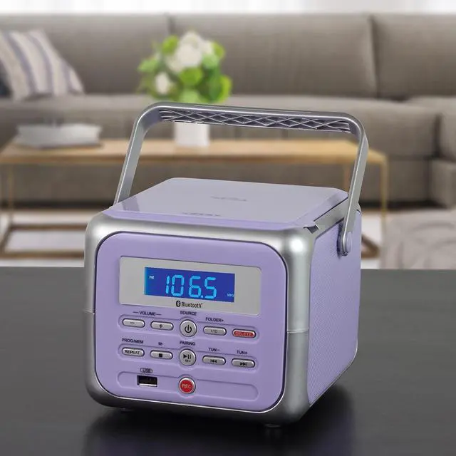 Alt view image 4 of 4 - for CD-660 Portable Stereo CD Player Boombox with Bluetooth | FM Radio | USB | Aux-in Headphone Jack | CD-R/RW MP3 Playback | (Lavender Purple)