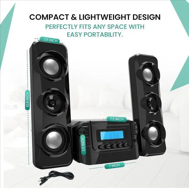 Alt view image 5 of 7 - FOR-Stereo Shelf Systems Compact CD Shelf System with Digital FM Stereo Radio, Bluetooth Wireless Technology, and Remote Control in Black | LCD Display | MP3 & AUX Port Compatible | USB Playback