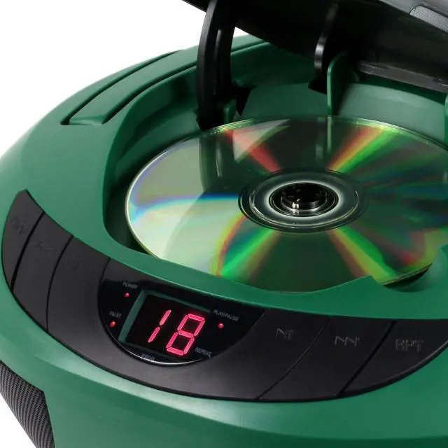 Alt view image 3 of 5 - CD-475GR Portable Sport Stereo Boombox CD Player with AM/FM Radio and Aux Line-in & Headphone Jack (Green)