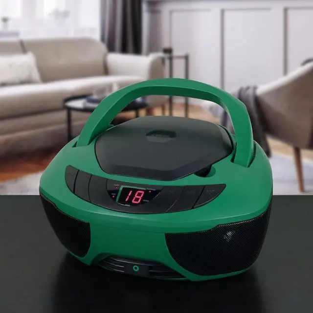 Alt view image 2 of 5 - CD-475GR Portable Sport Stereo Boombox CD Player with AM/FM Radio and Aux Line-in & Headphone Jack (Green)
