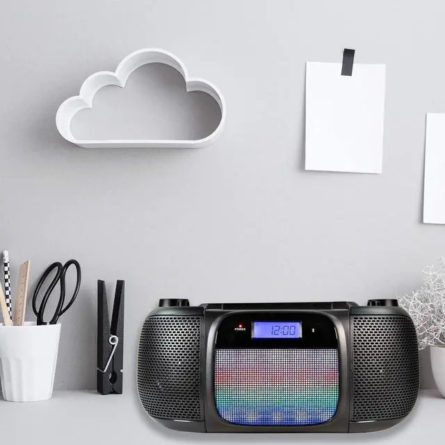 Alt view image 2 of 7 - MD6972 Portable Top Loading CD Boombox with Digital AM/FM Stereo Radio, Color Changing Lights, and Bluetooth Wireless Technology | CD-R/CD-RW Compatible | LCD Display |