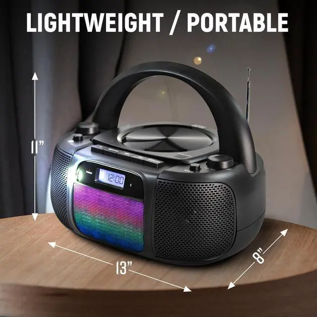 Alt view image 5 of 7 - MD6972 Portable Top Loading CD Boombox with Digital AM/FM Stereo Radio, Color Changing Lights, and Bluetooth Wireless Technology | CD-R/CD-RW Compatible | LCD Display |