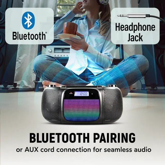 Alt view image 6 of 7 - MD6972 Portable Top Loading CD Boombox with Digital AM/FM Stereo Radio, Color Changing Lights, and Bluetooth Wireless Technology | CD-R/CD-RW Compatible | LCD Display |