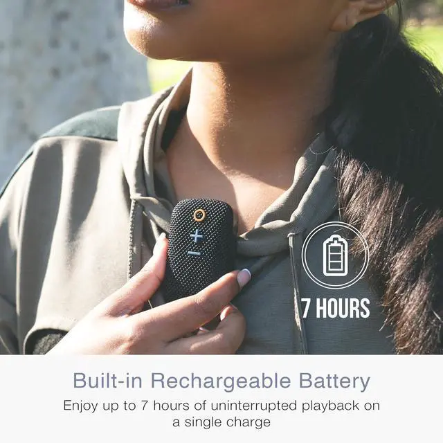 Alt view image 6 of 6 - Small Wearable Clip-on Bluetooth Speaker with IPX5 Water Resistance, Built-in Speakerphone with Microphone for Hands-Free Calls, Compact Design, Can Connect Up to 2 in Stereo (Black)