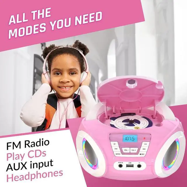 Alt view image 3 of 5 - Candy Kids CD Player for Children - FM Radio - Includes Batteries - Pink - Boombox Portable - CD Player Children - with Speakers, Toddlers (Pink)