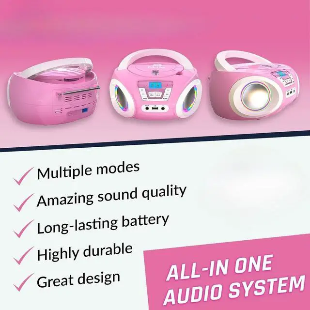 Alt view image 2 of 5 - Candy Kids CD Player for Children - FM Radio - Includes Batteries - Pink - Boombox Portable - CD Player Children - with Speakers, Toddlers (Pink)