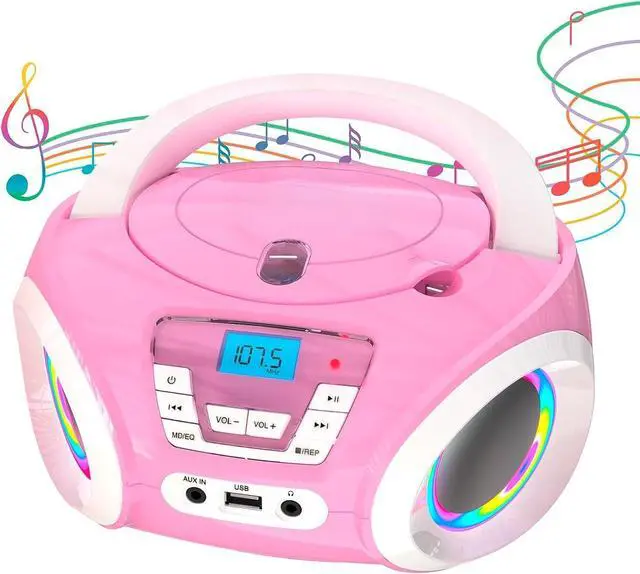 Main image of Candy Kids CD Player for Children - FM Radio - Includes Batteries - Pink - Boombox Portable - CD Player Children - with Speakers, Toddlers (Pink)