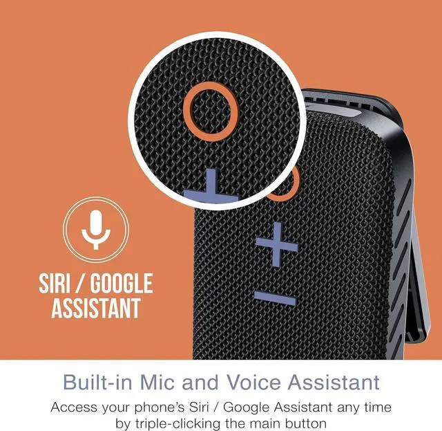 Alt view image 5 of 6 - Small Wearable Clip-on Bluetooth Speaker with IPX5 Water Resistance, Built-in Speakerphone with Microphone for Hands-Free Calls, Compact Design, Can Connect Up to 2 in Stereo (Black)