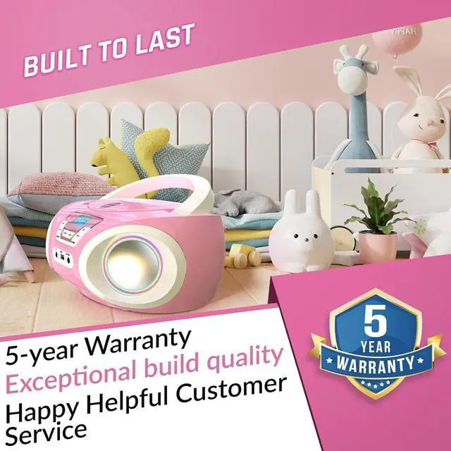 Alt view image 5 of 5 - Candy Kids CD Player for Children - FM Radio - Includes Batteries - Pink - Boombox Portable - CD Player Children - with Speakers, Toddlers (Pink)