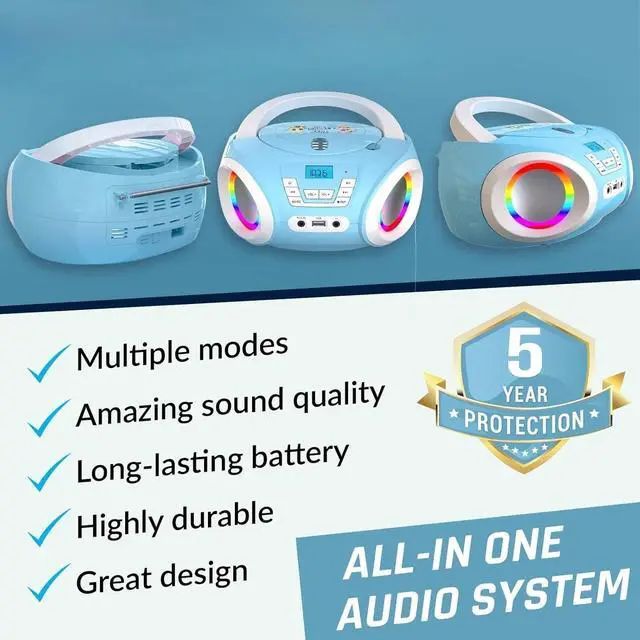 Alt view image 2 of 6 - Candy Kids CD Player for Children - FM Radio - Includes Batteries - Boombox Portable - CD Player Children - with Speakers, Toddlers (Blue)