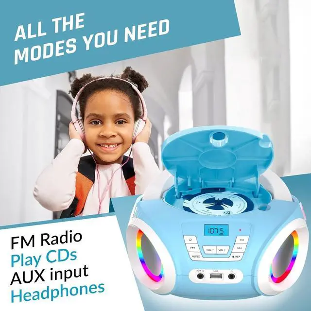 Alt view image 3 of 6 - Candy Kids CD Player for Children - FM Radio - Includes Batteries - Boombox Portable - CD Player Children - with Speakers, Toddlers (Blue)