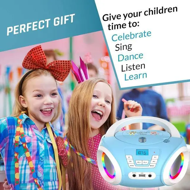 Alt view image 6 of 6 - Candy Kids CD Player for Children - FM Radio - Includes Batteries - Boombox Portable - CD Player Children - with Speakers, Toddlers (Blue)