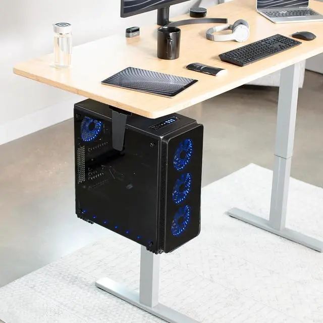 Alt view image 5 of 7 - Adjustable Under Desk and Wall 3.5 to 7.8 inch Wide Office PC Mount, Computer Case CPU Machine Holder Stand with Swivel and Secure Locking, Holds 22 lbs, Black, MOUNT-PC01