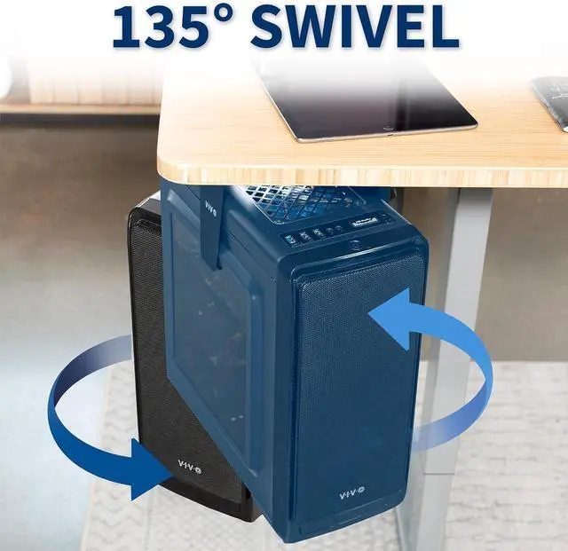 Alt view image 2 of 7 - Adjustable Under Desk and Wall 3.5 to 7.8 inch Wide Office PC Mount, Computer Case CPU Machine Holder Stand with Swivel and Secure Locking, Holds 22 lbs, Black, MOUNT-PC01