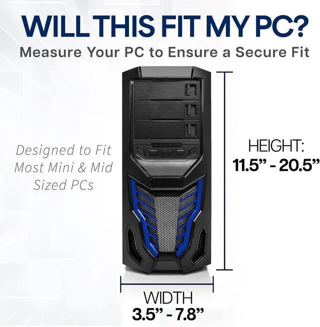 Alt view image 3 of 7 - Adjustable Under Desk and Wall 3.5 to 7.8 inch Wide Office PC Mount, Computer Case CPU Machine Holder Stand with Swivel and Secure Locking, Holds 22 lbs, Black, MOUNT-PC01