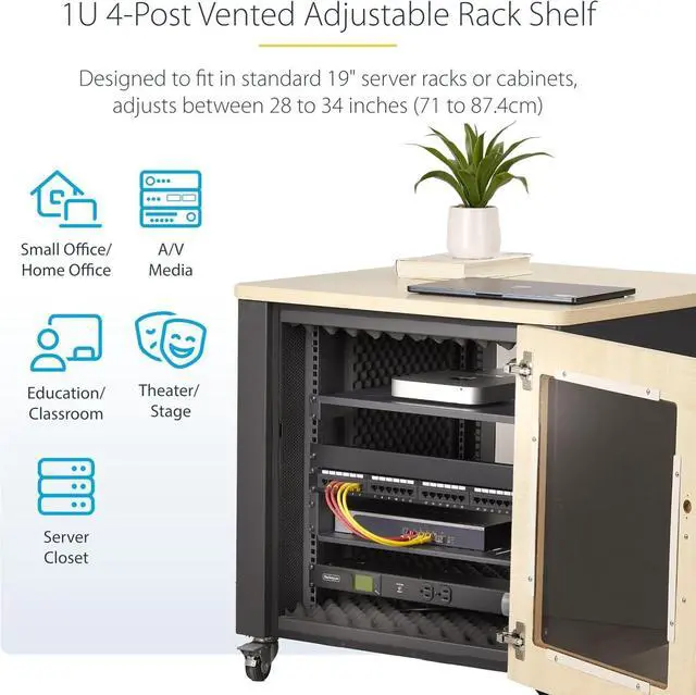 Alt view image 2 of 6 - 1U 4-Post Server Rack Shelf, Vented, Adjustable Mounting Depth (28-34.4in/71.1-87.3cm), 150lb (68kg) Capacity