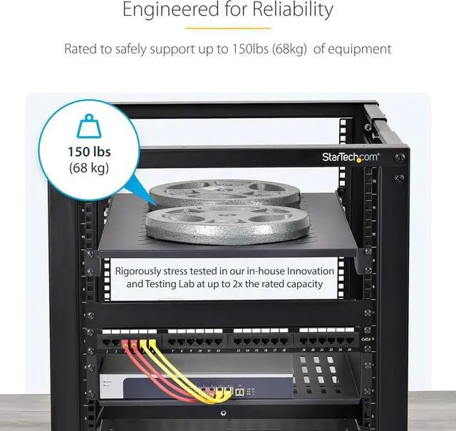 Alt view image 4 of 6 - 1U 4-Post Server Rack Shelf, Vented, Adjustable Mounting Depth (28-34.4in/71.1-87.3cm), 150lb (68kg) Capacity