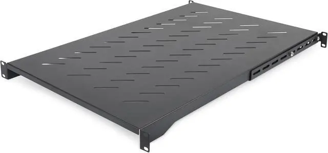 Main image of 1U 4-Post Server Rack Shelf, Vented, Adjustable Mounting Depth (28-34.4in/71.1-87.3cm), 150lb (68kg) Capacity