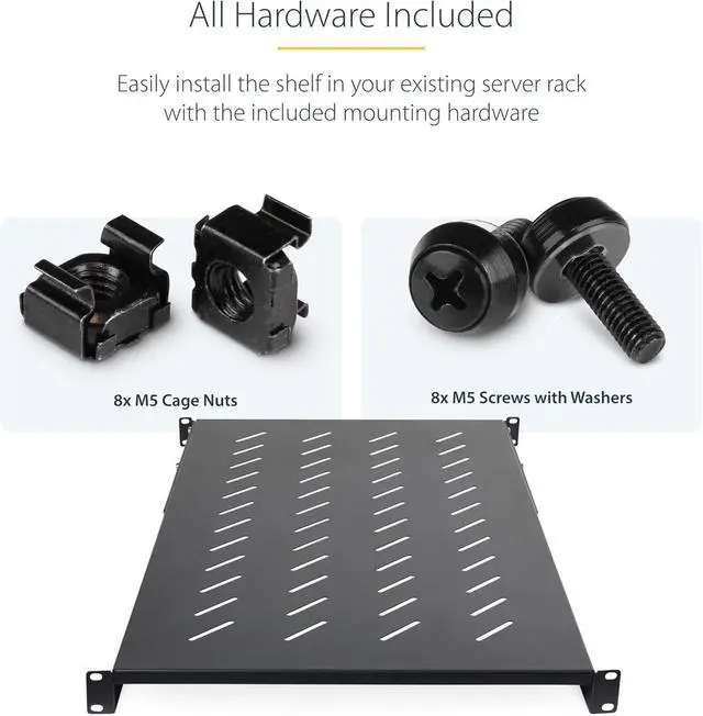 Alt view image 6 of 6 - 1U 4-Post Server Rack Shelf, Vented, Adjustable Mounting Depth (28-34.4in/71.1-87.3cm), 150lb (68kg) Capacity