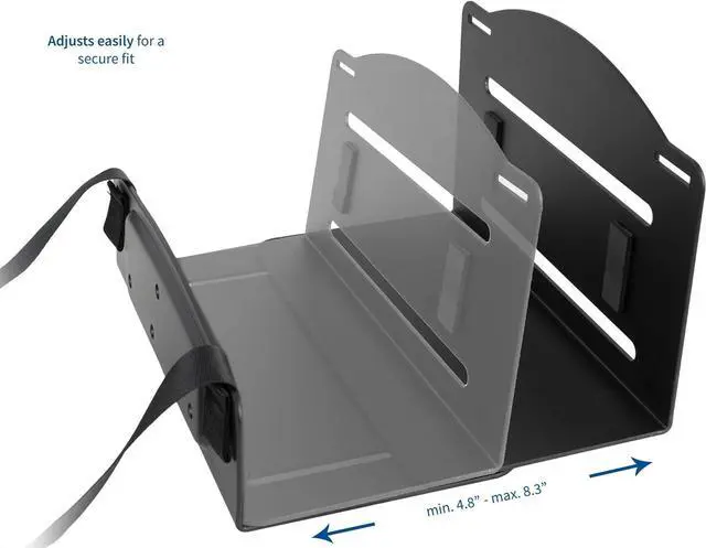 Alt view image 3 of 7 - Universal PC Wall Mount, Adjustable Steel Bracket, Computer Case, Open Frame CPU Strap Holder, Black, MOUNT-PC03V