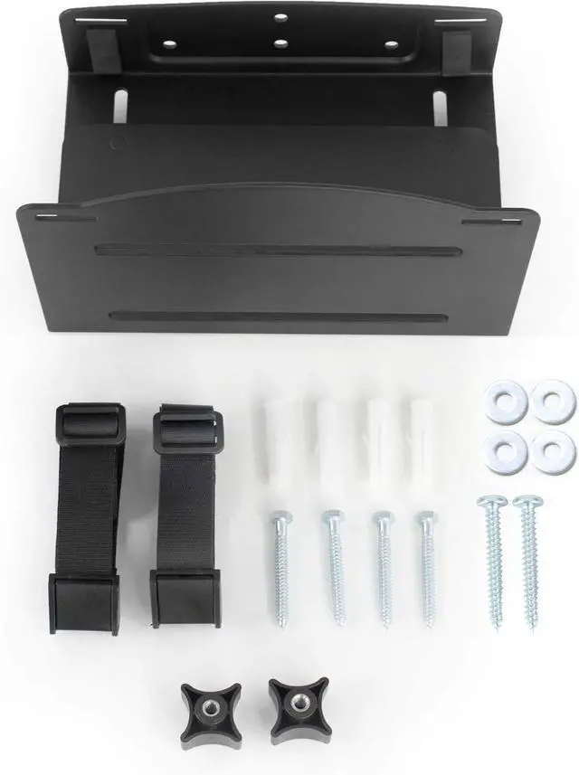 Alt view image 7 of 7 - Universal PC Wall Mount, Adjustable Steel Bracket, Computer Case, Open Frame CPU Strap Holder, Black, MOUNT-PC03V