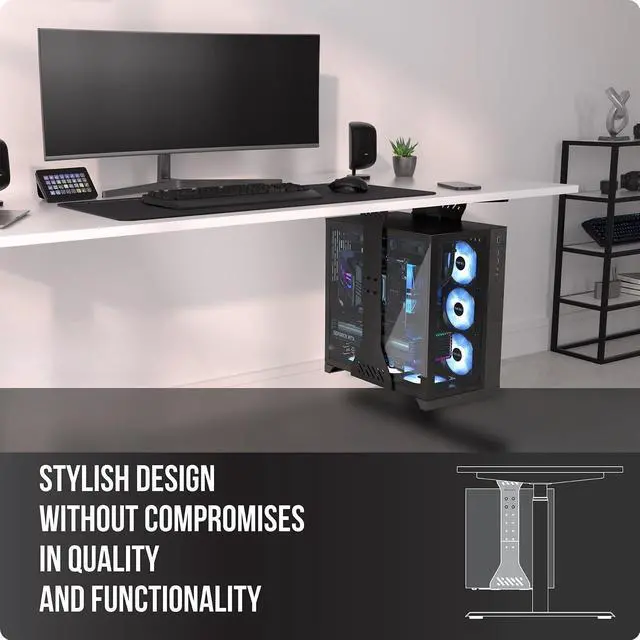 Alt view image 2 of 7 - Heavy Duty Under Desk PC Holder  Up to 77 lbs Load Capacity - Adjustable Computer Tower Holder  CPU Holder Under Desk Mount - PC Holder Under Desk  Under Desk Computer Mount (Black)