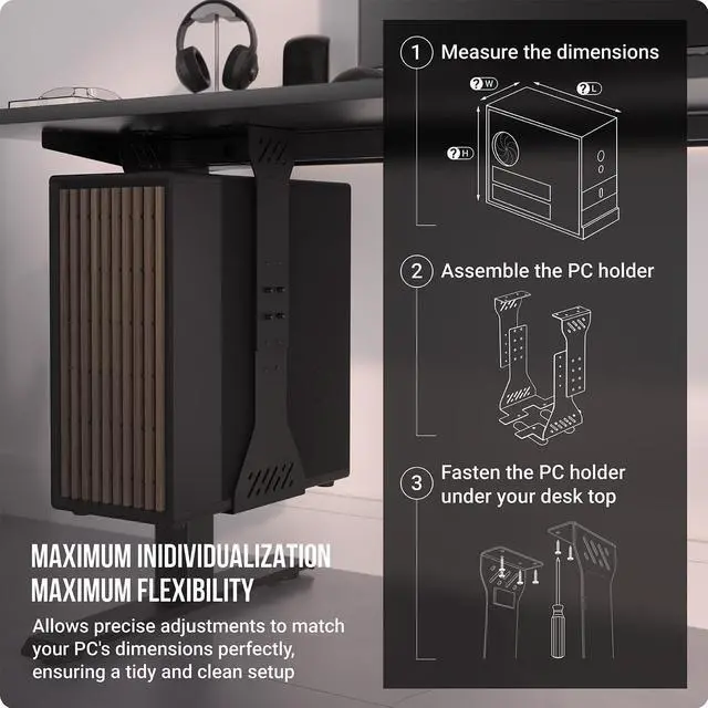 Alt view image 7 of 7 - Heavy Duty Under Desk PC Holder  Up to 77 lbs Load Capacity - Adjustable Computer Tower Holder  CPU Holder Under Desk Mount - PC Holder Under Desk  Under Desk Computer Mount (Black)