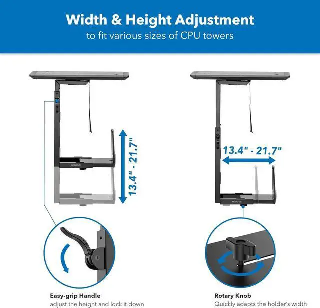 Alt view image 3 of 7 - for CPU Under Desk Mount Bracket Rack, Adjustable Computer Tower Desk Mount with Sliding Track, 33 lbs Capacity, Black