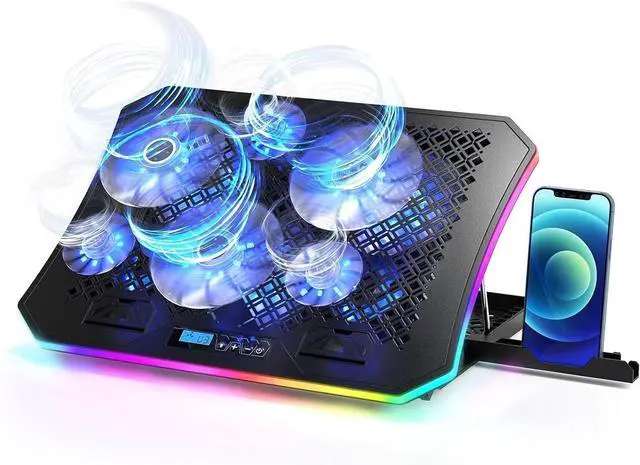 Main image of KeiBn Upgarde Laptop Cooling Pad, RGB Lights Laptop Cooler 6 Fans for 15.6-17.3 Inch Laptops, 7 Height Stands, 10 Modes Light, 2 USB Ports, Desk or Lap Use (A8,Blue)