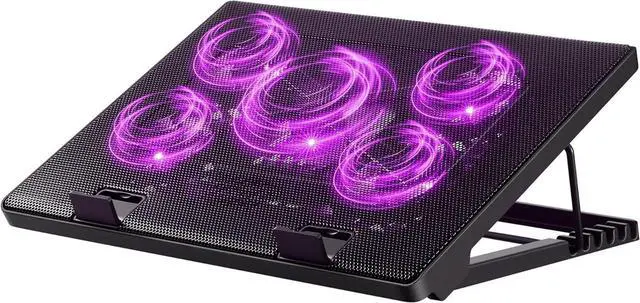 Main image of Laptop Cooling Pad, Laptop Cooler with 5 Quiet Fans for 12"-17" Computer PC Notebook Gaming Laptop Fan, Height Adjustable Laptop Cooling Stand Laptop Accessories (Purple)