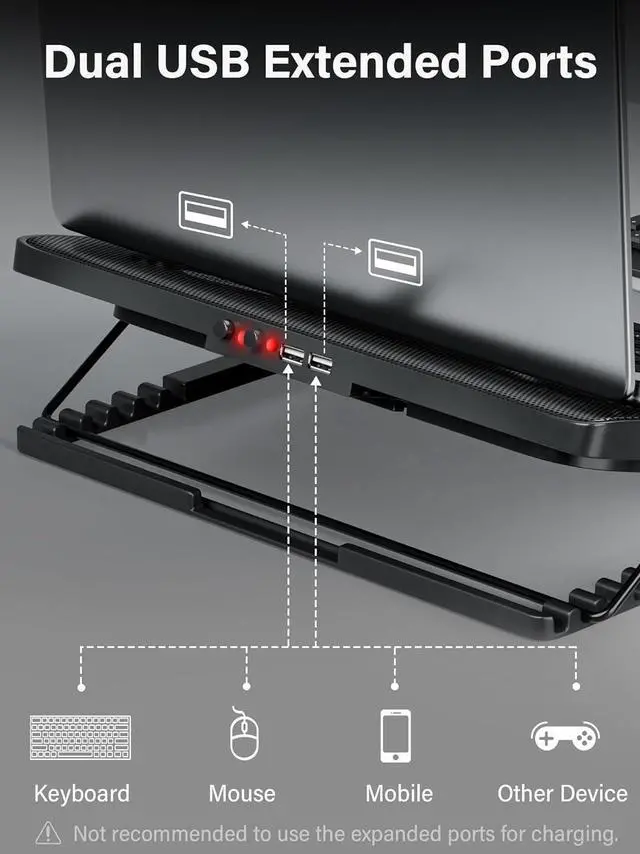 Alt view image 6 of 7 - for  Laptop Cooling Pad, Laptop Cooler with 5 Quiet Fans for 12"-17" Computer PC Notebook Gaming Laptop Fan, Height Adjustable Laptop Cooling Stand Laptop Accessories, Red