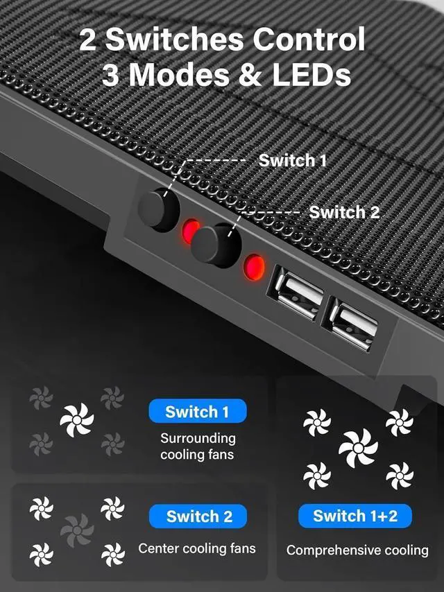 Alt view image 4 of 7 - for  Laptop Cooling Pad, Laptop Cooler with 5 Quiet Fans for 12"-17" Computer PC Notebook Gaming Laptop Fan, Height Adjustable Laptop Cooling Stand Laptop Accessories, Red