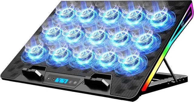 Main image of KeiBn Laptop Cooling Pad, Gaming Laptop Fan Cooling Pad with 15 Quiet Fans, RGB Laptop Cooler for 10-17.3 Inch, 4 Height Stands, 2 USB Ports - Blue