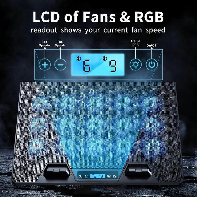 Alt view image 3 of 7 - FOR Laptop Cooling Pad, Gaming Laptop Fan Cooling Pad with 15 Quiet Fans, RGB Laptop Cooler for 10-17.3 Inch, 4 Height Stands, 2 USB Ports - Blue