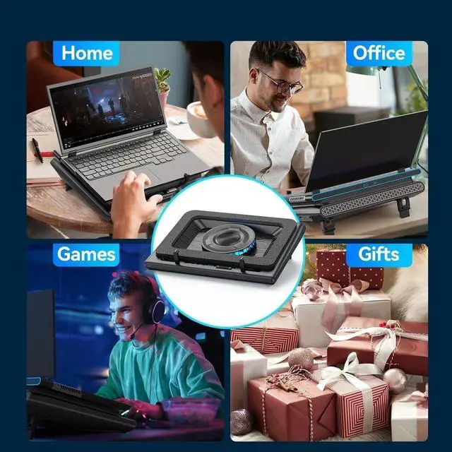 Alt view image 6 of 6 - FOR V12 Laptop Cooling Pad, Gaming Laptop Cooler Stand with 5.5inch Powerful Turbo Fan, Adjustable Speed, Touch Control, 3-Port USB A, for Fast Cooling Laptop 15.6-19in, Black (No RGB)